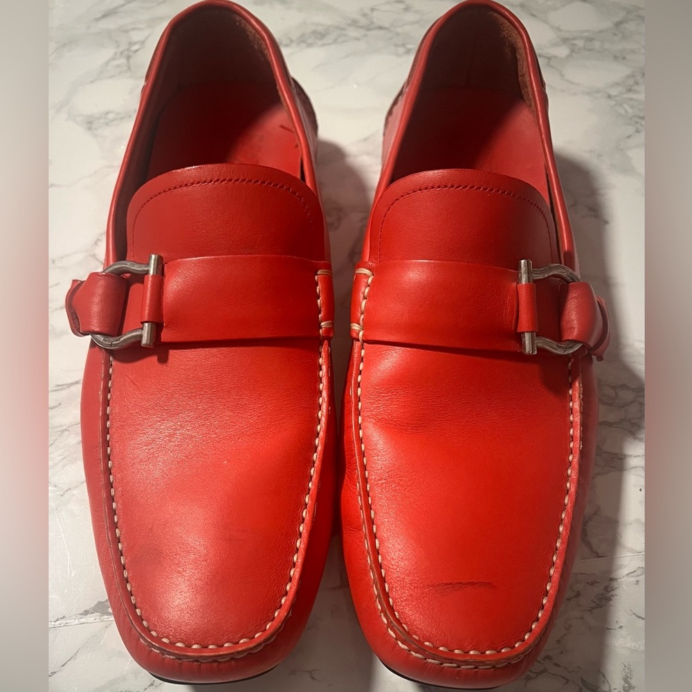 Salvatore Ferragamo Cabo Red Leather Loafers Mens